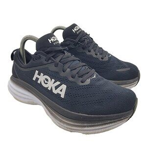 Hoka One One Bondi 8 Womens 8D Running Shoes Black White Athletic Casual BWHT
